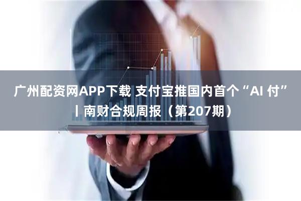 广州配资网APP下载 支付宝推国内首个“AI 付”丨南财合规周报（第207期）