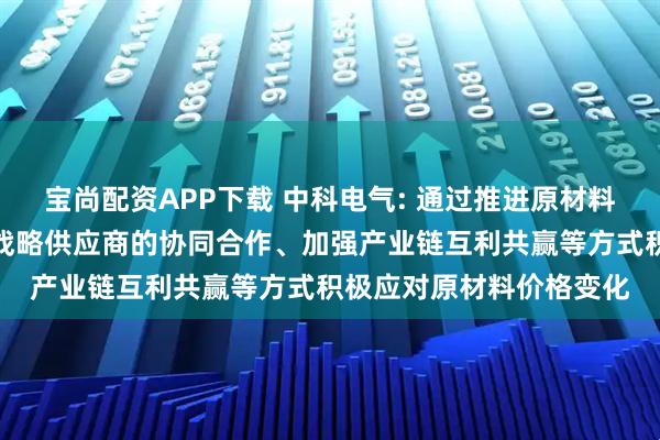 宝尚配资APP下载 中科电气: 通过推进原材料替代开发进程、深化与战略供应商的协同合作、加强产业链互利共赢等方式积极应对原材料价格变化